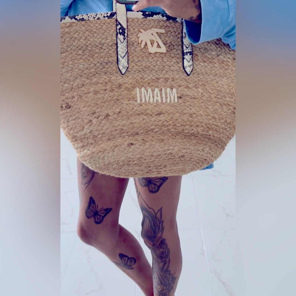 IMAIM Straw Tote Bag with Palm Tree Design